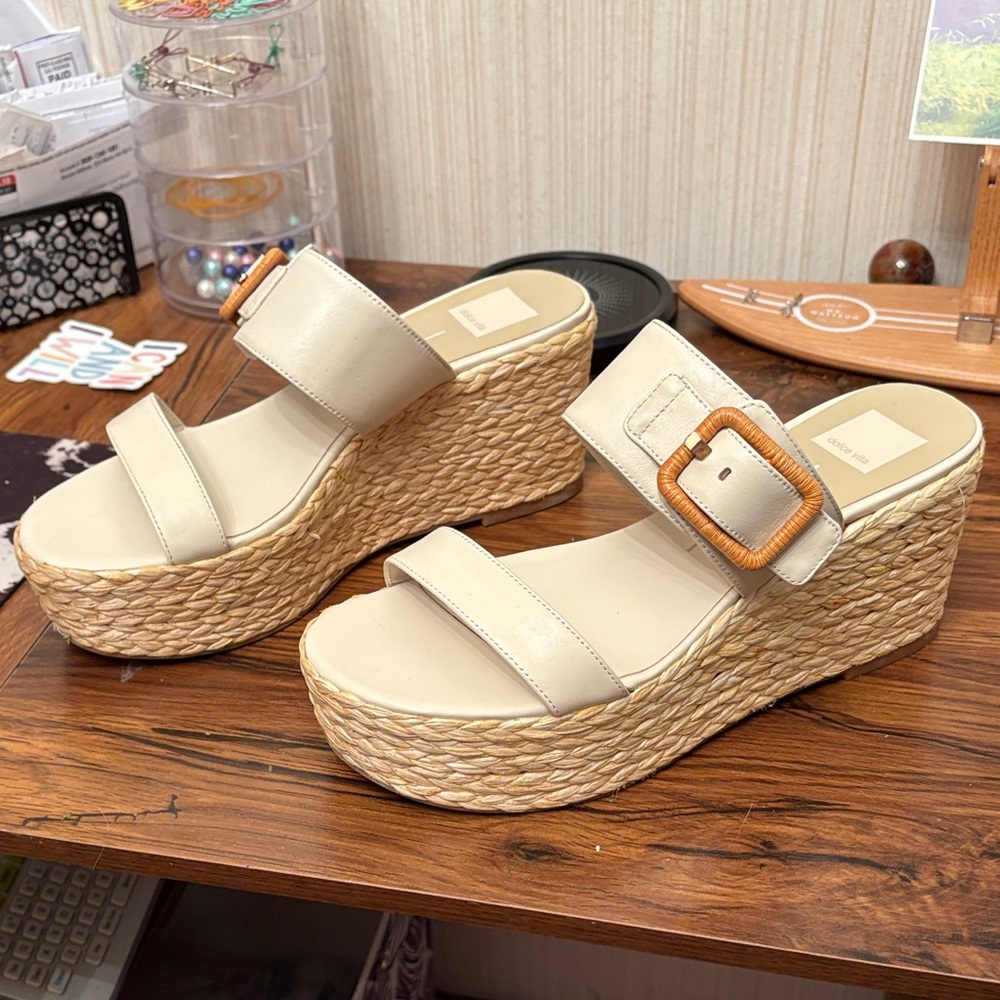 Dolce Vita Cream and Tan Wedge Sandals